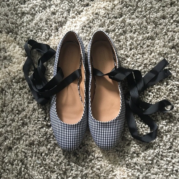 ASOS Shoes - ASOS Black White Gingham Lace Up Flats Size 9 EUC